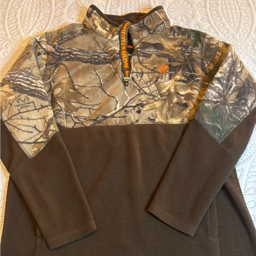 Youth Game Winner Camo and Brown Quarter-Zip‎ Pullover